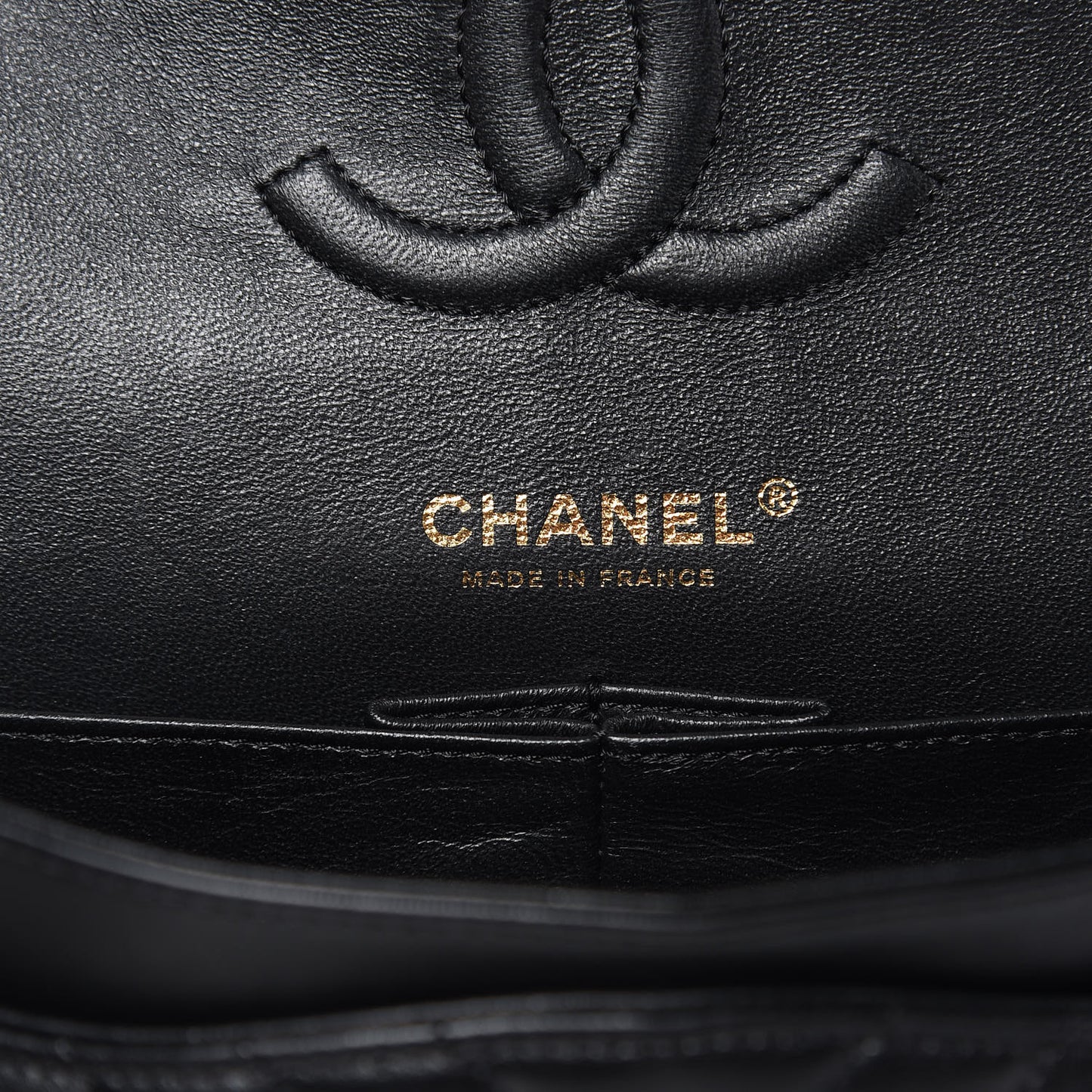 Lambskin Chevron Quilted Medium Double Flap Black