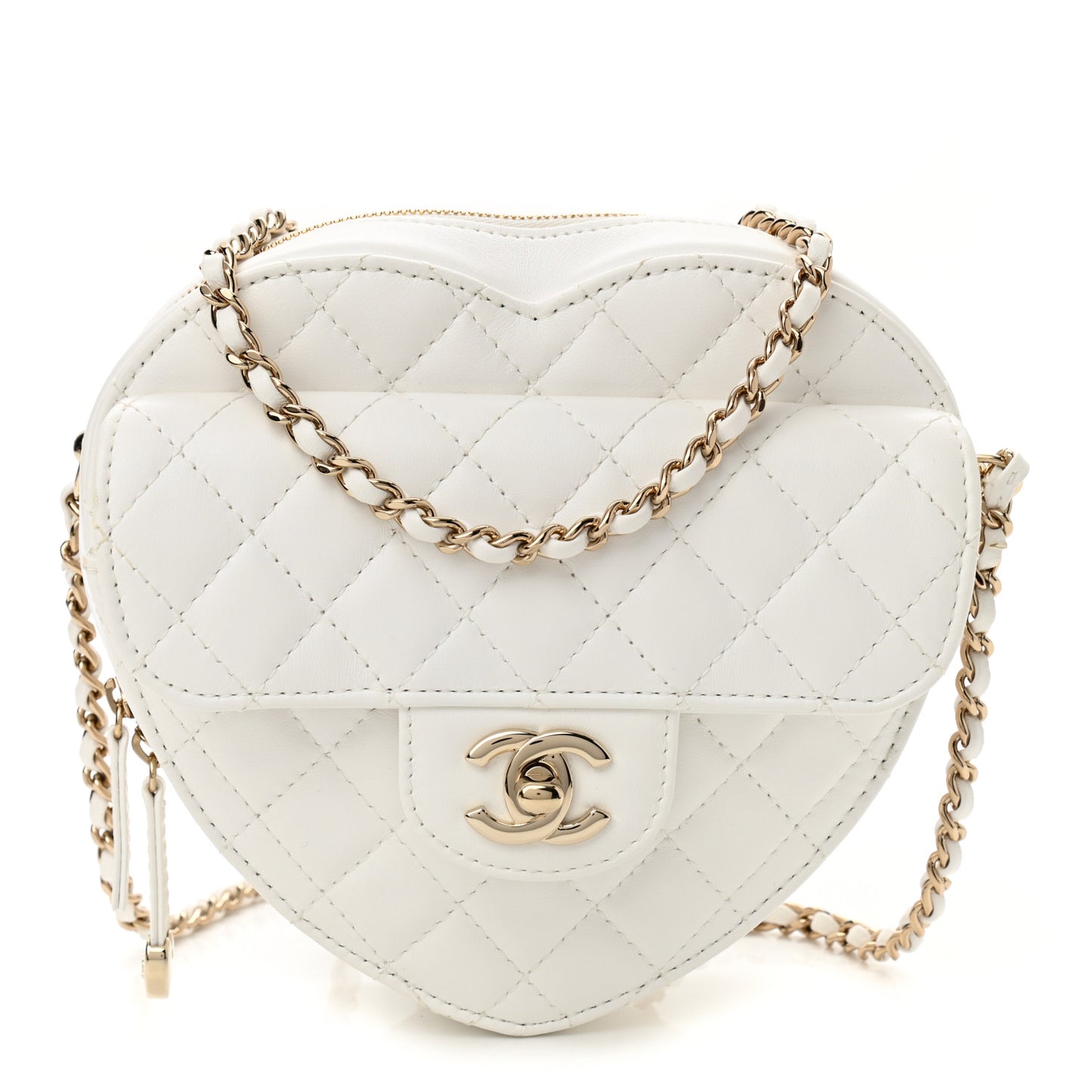 Lambskin Quilted CC In Love Heart Bag White
