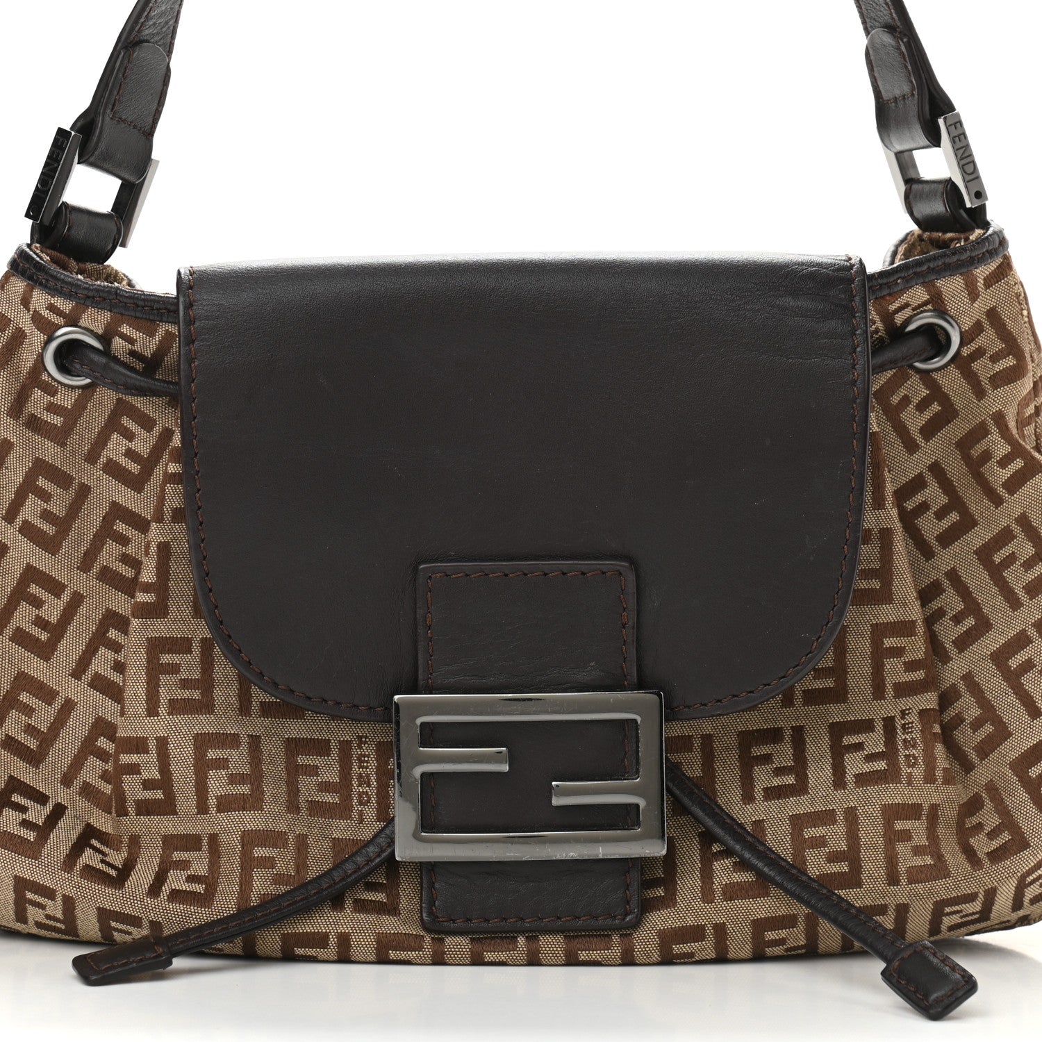 Fendi Zucchino Vitello Drawstring Shoulder Bag Testa di Moro Beige 6 of 10