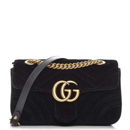 Gucci Velvet Matelasse Mini GG Marmont Shoulder Bag Black 1 of 7