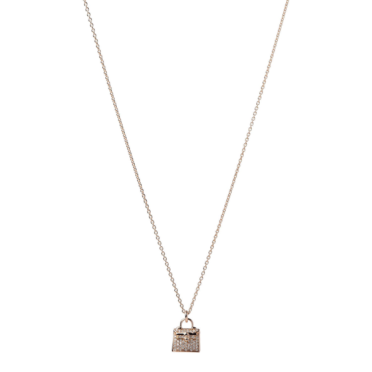 Hermes 18K Rose Gold Diamond Kelly Amulette Pendant Necklace 1 of 5
