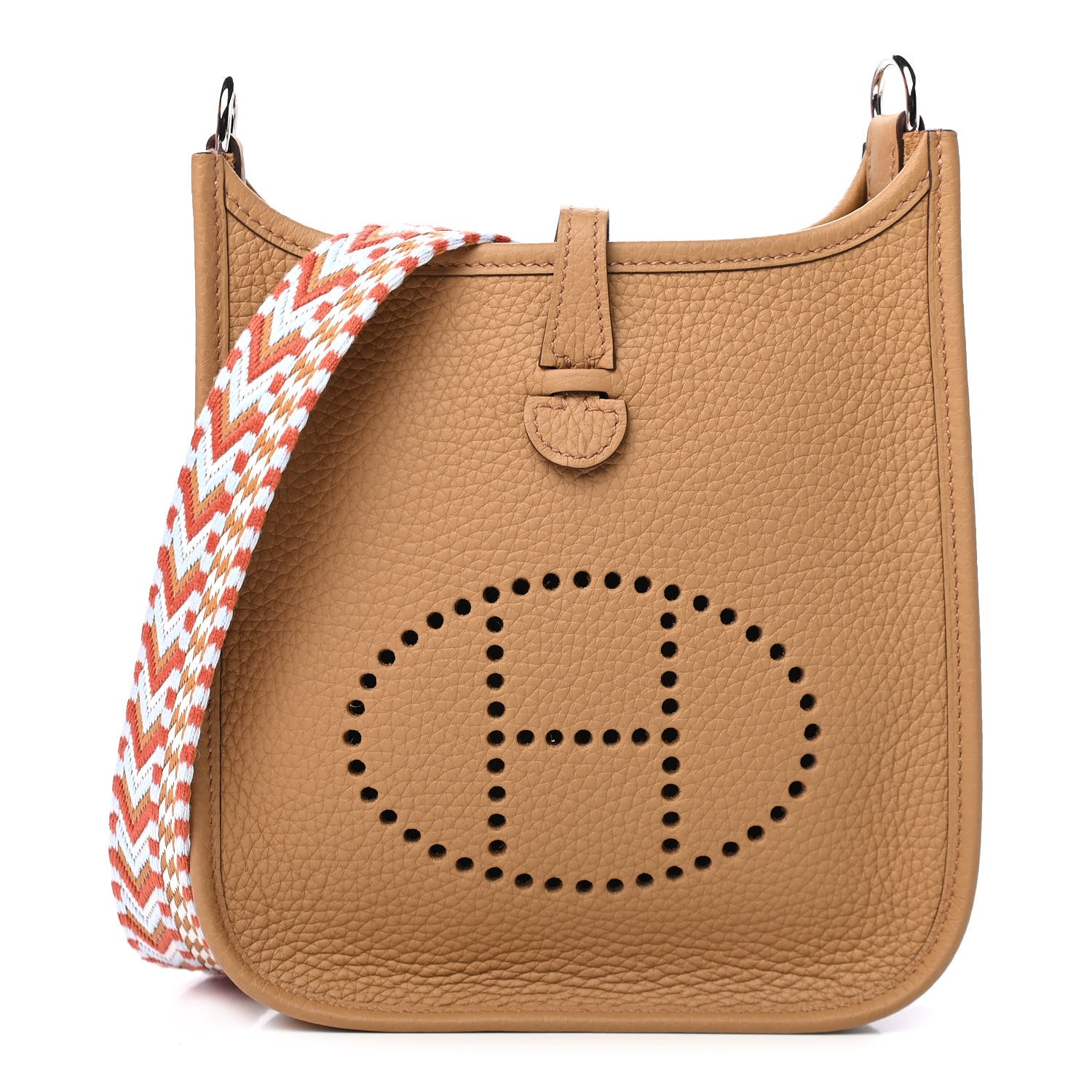 Hermes Taurillon Clemence Allegro Evelyne TPM Biscuit Cornaline White Gold 1 of 8