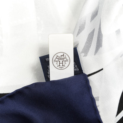 Hermes Silk Please Check In Scarf 90 Marine Black White 4 of 4