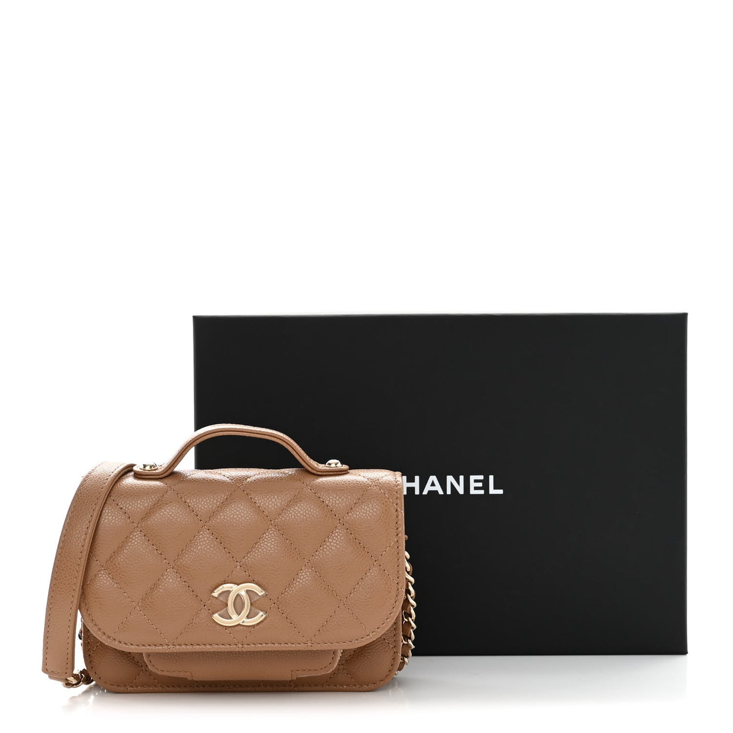 Caviar Quilted Business Affinity Clutch With Chain Flap Dark Beige