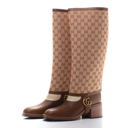 Gucci GG Monogram Calfskin Lola Tall Boots 40 Beige Ruggine Cuir 2 of 8