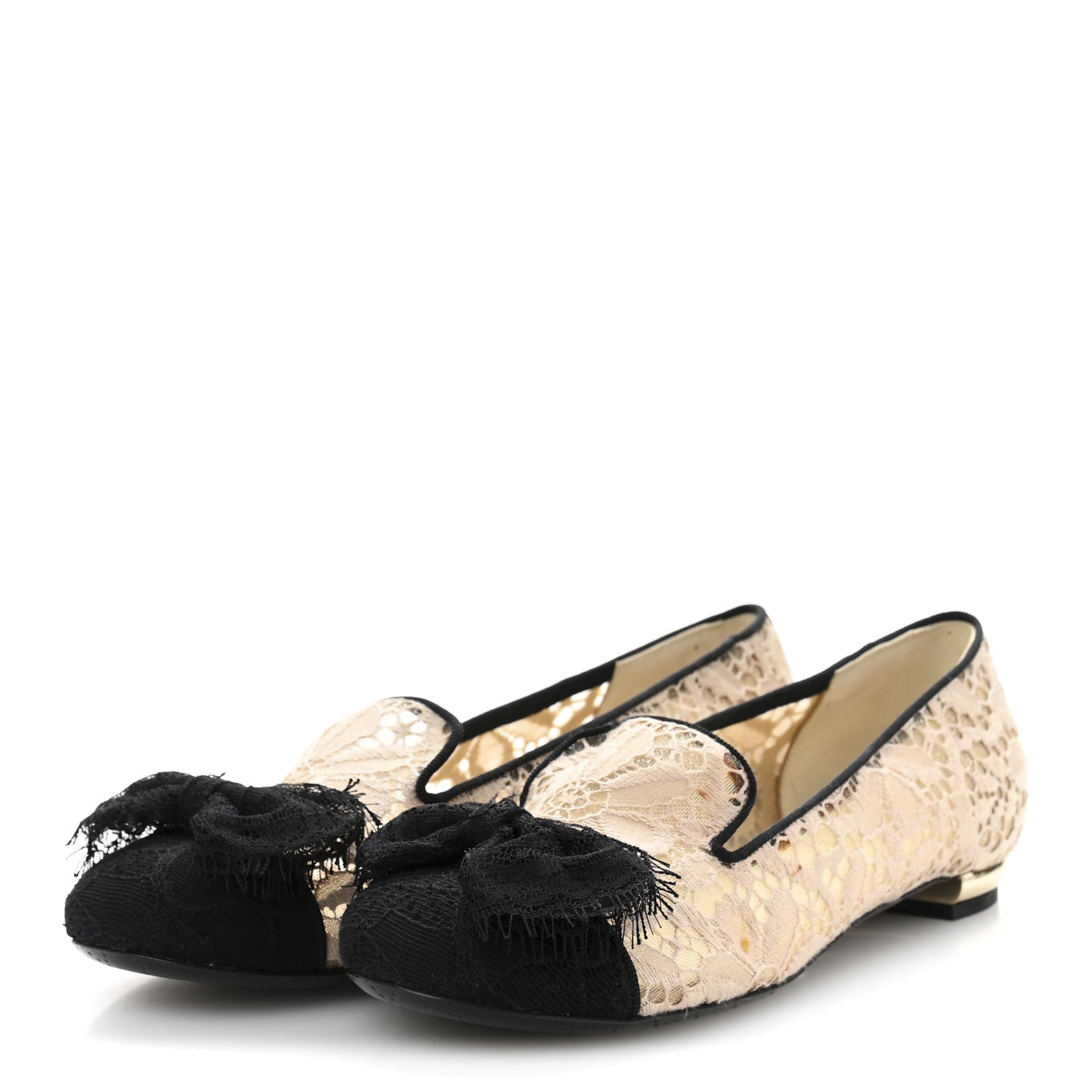Lace Cap Toe CC Flats 36.5 Beige Black