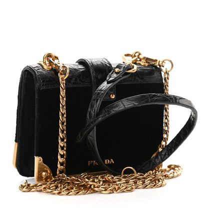 Prada Velluto Crocodile Micro Cahier Bag Black 3 of 12
