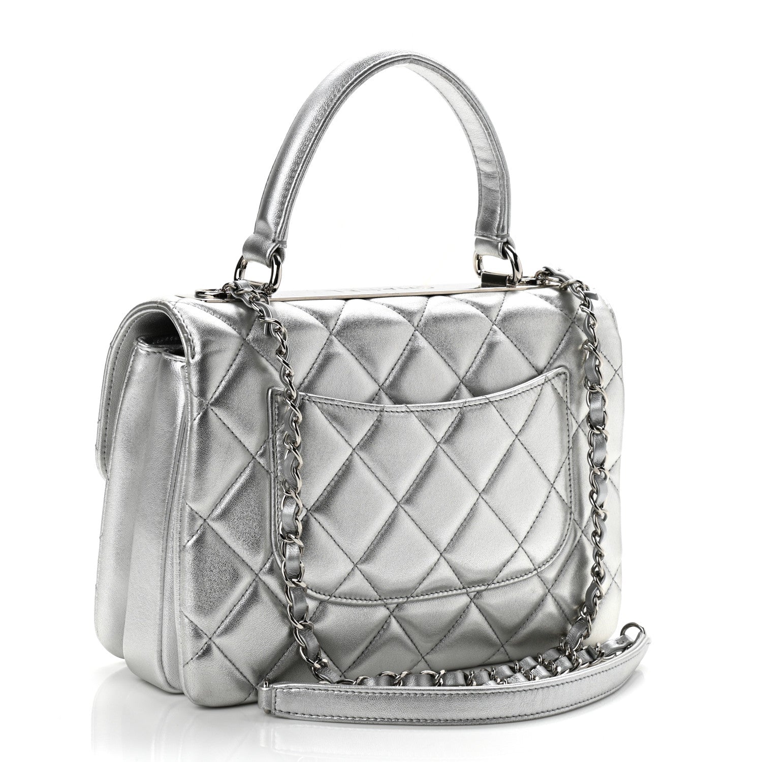 Chanel Metallic Lambskin Quilted Small Trendy CC Flap Dual Handle Bag Silver 3 of 10