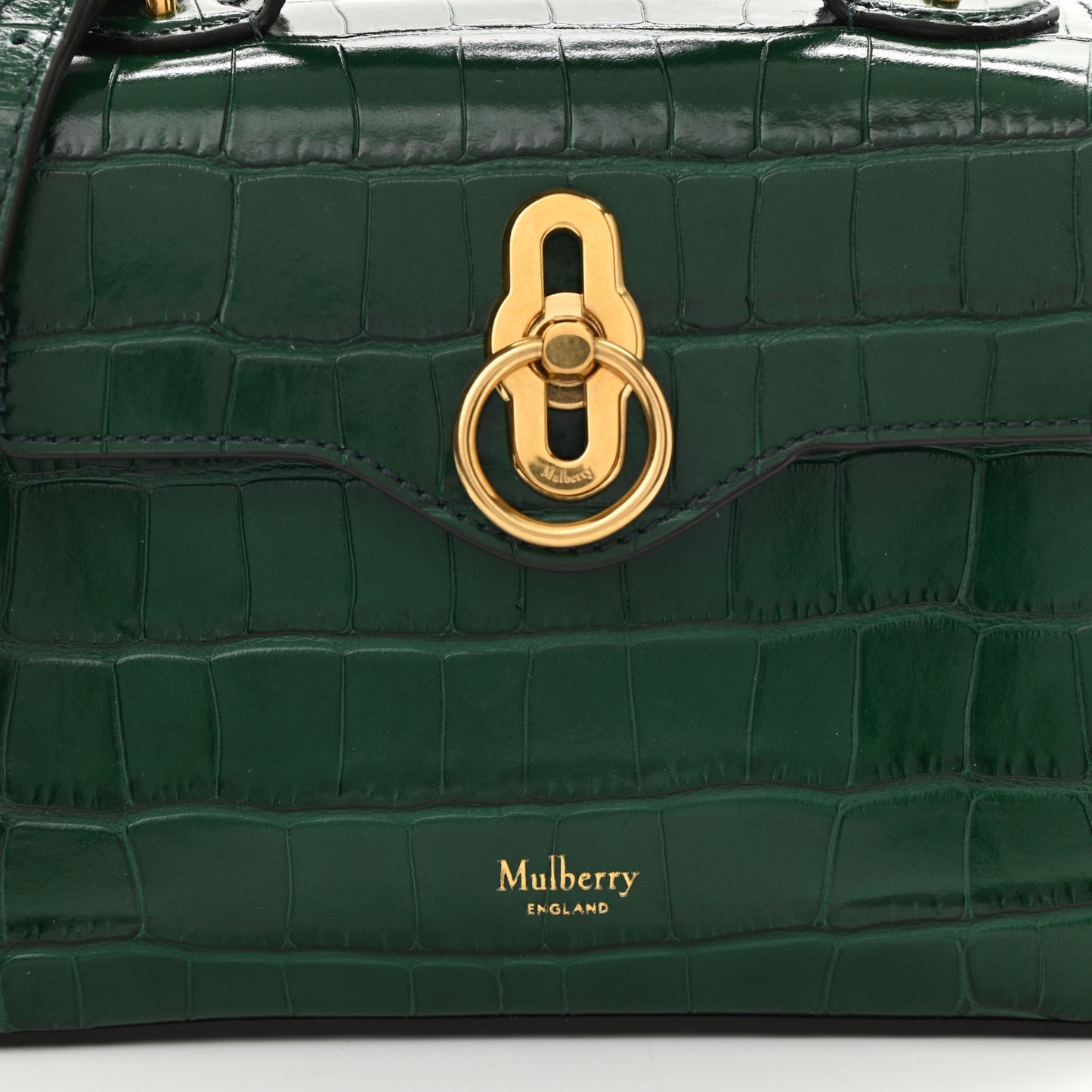 Shiny Croc Calfskin Embossed Micro Seaton Bayswater Green