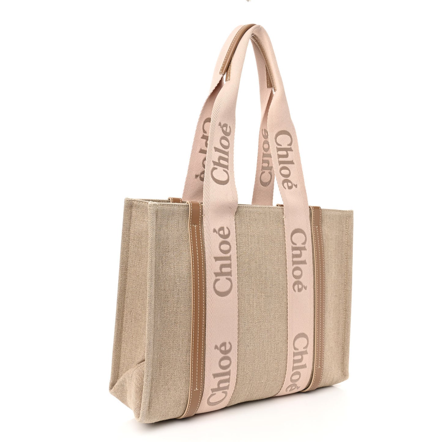 Linen Calfskin Medium Woody Ribbon Tote Blushy Beige