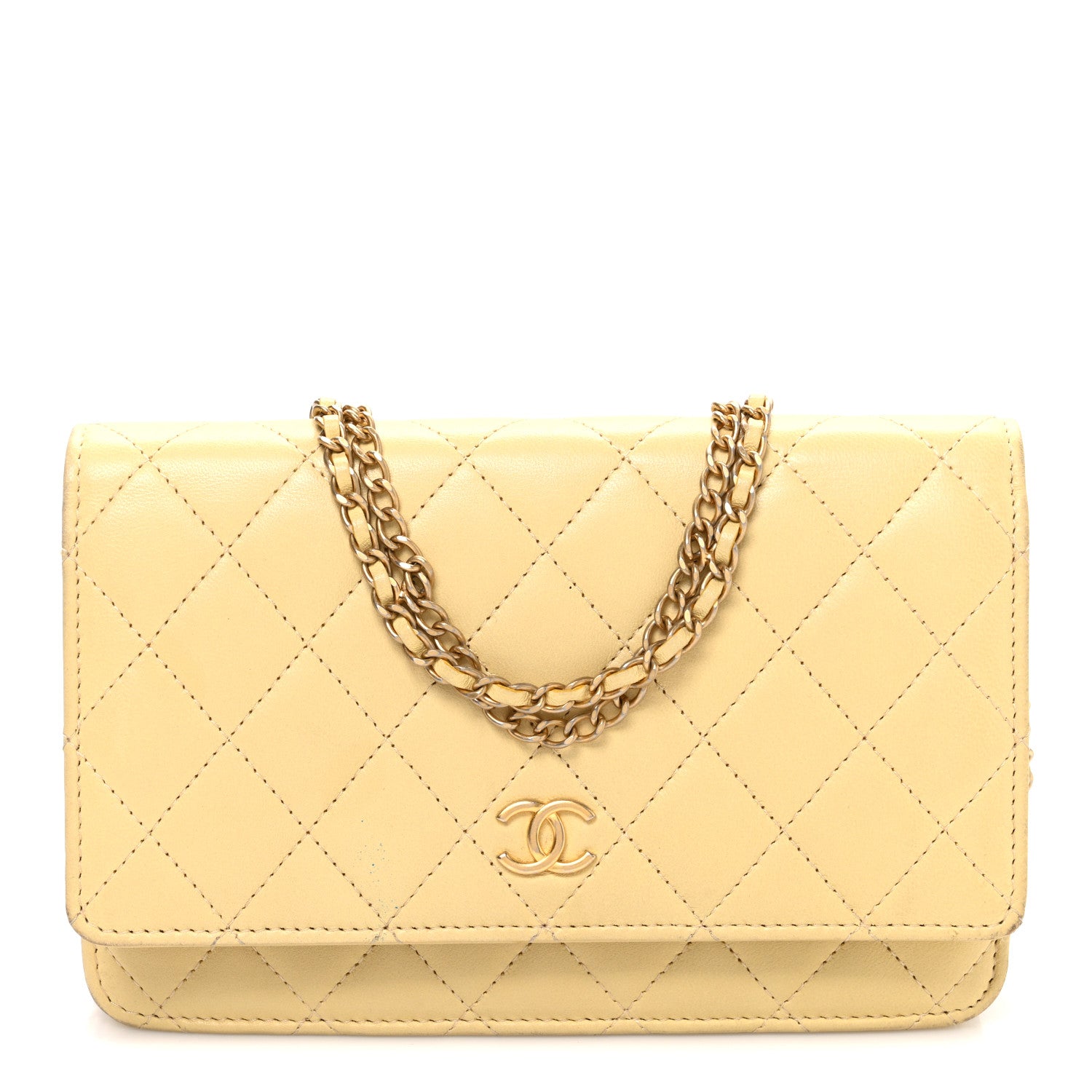 Chanel Lambskin Quilted Enamel Wallet On Chain WOC Yellow 1 of 12