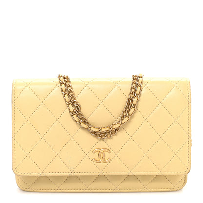 Chanel Lambskin Quilted Enamel Wallet On Chain WOC Yellow 1 of 12