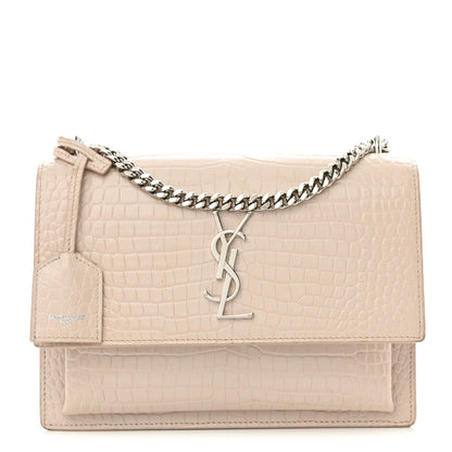 Saint Laurent Calfskin Crocodile Embossed Medium Monogram Sunset Dark Beige 1 of 17