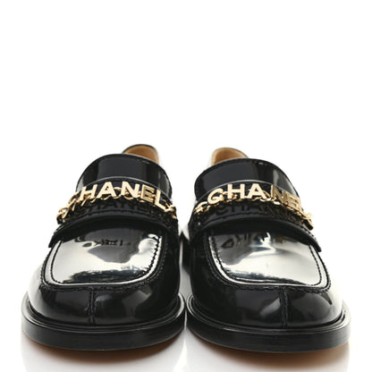 Chanel Shiny Calfskin Logo Loafers 41 Black 2 of 7