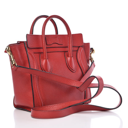 Celine Drummed Calfskin Nano Luggage Coquelicot 3 of 12