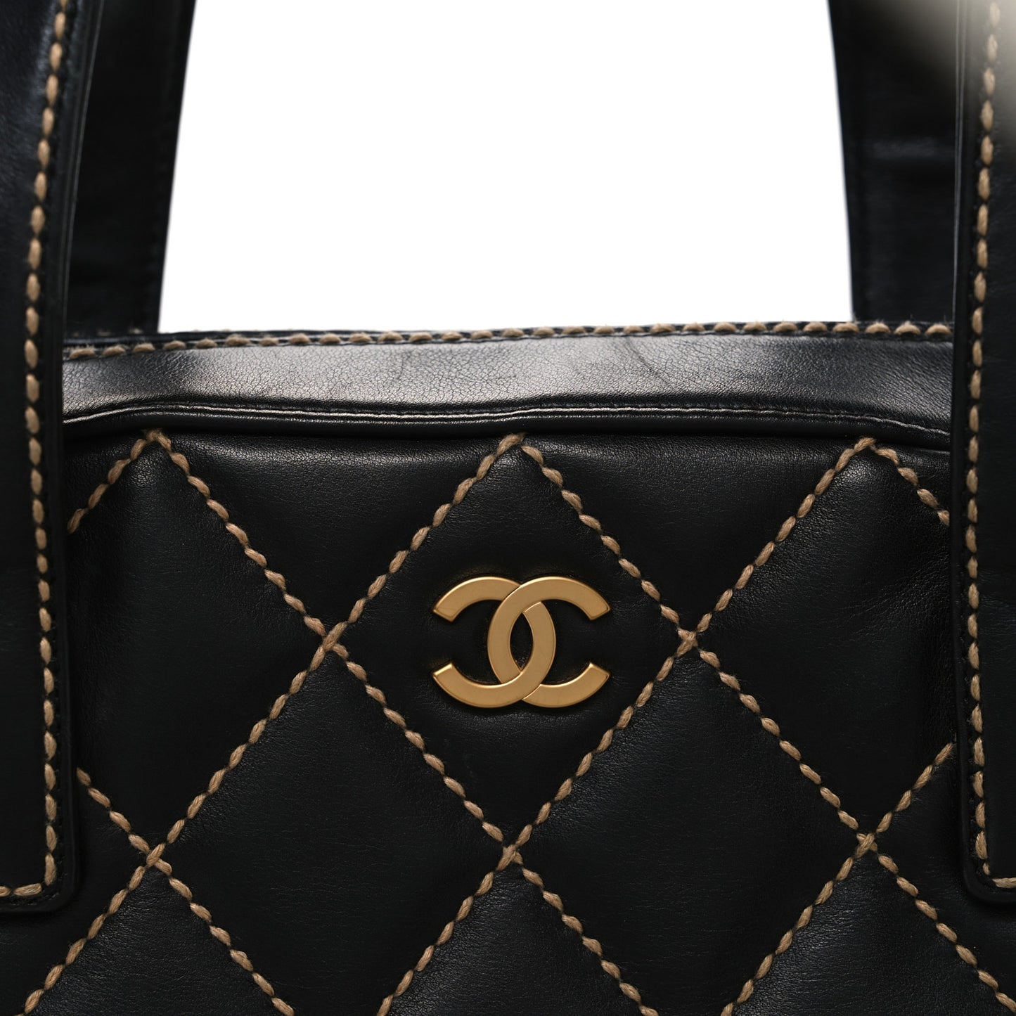 Calfskin Wild Stitch Top Handle Bag Black