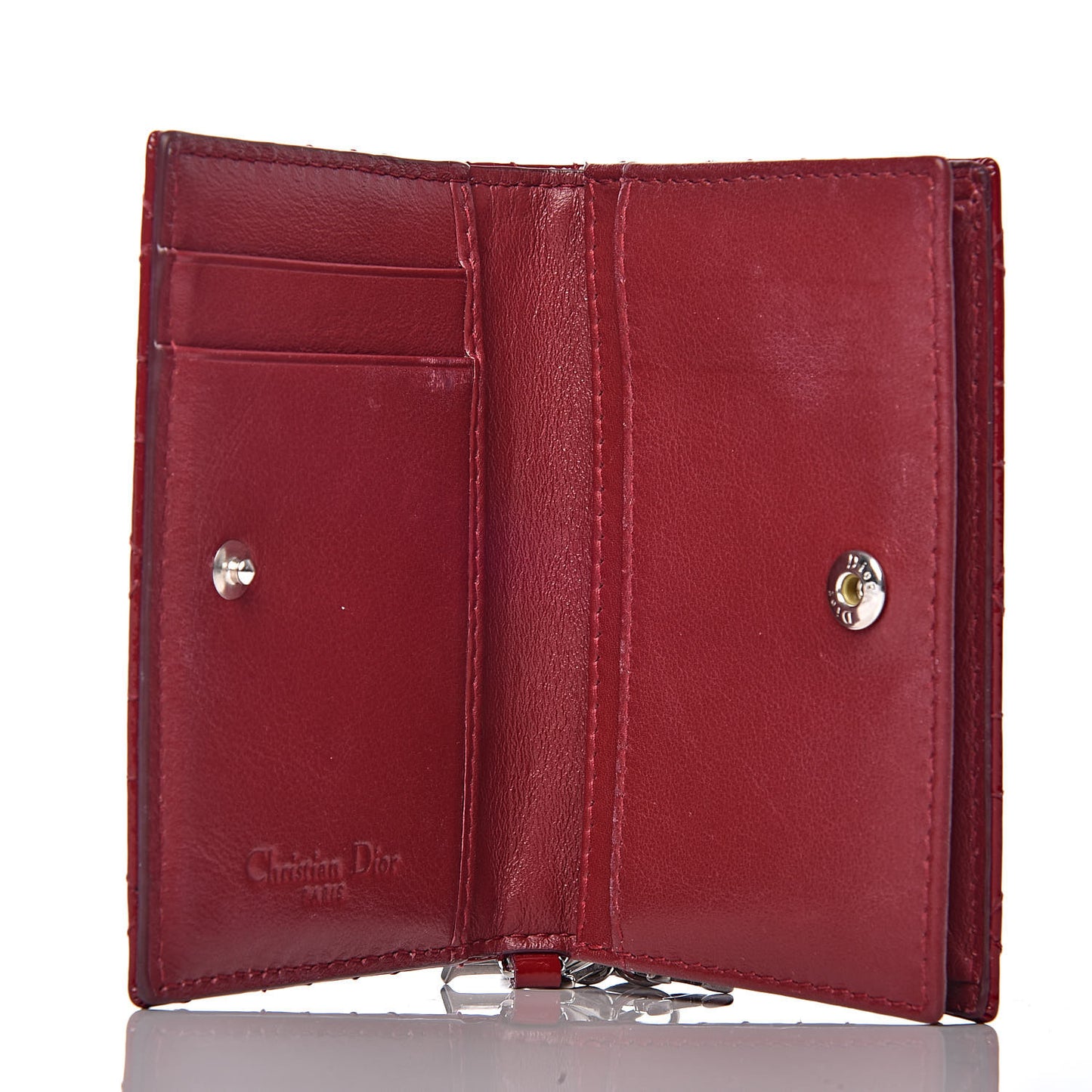Patent Cannage Small Lady Dior Flap Card Holder Scarlet