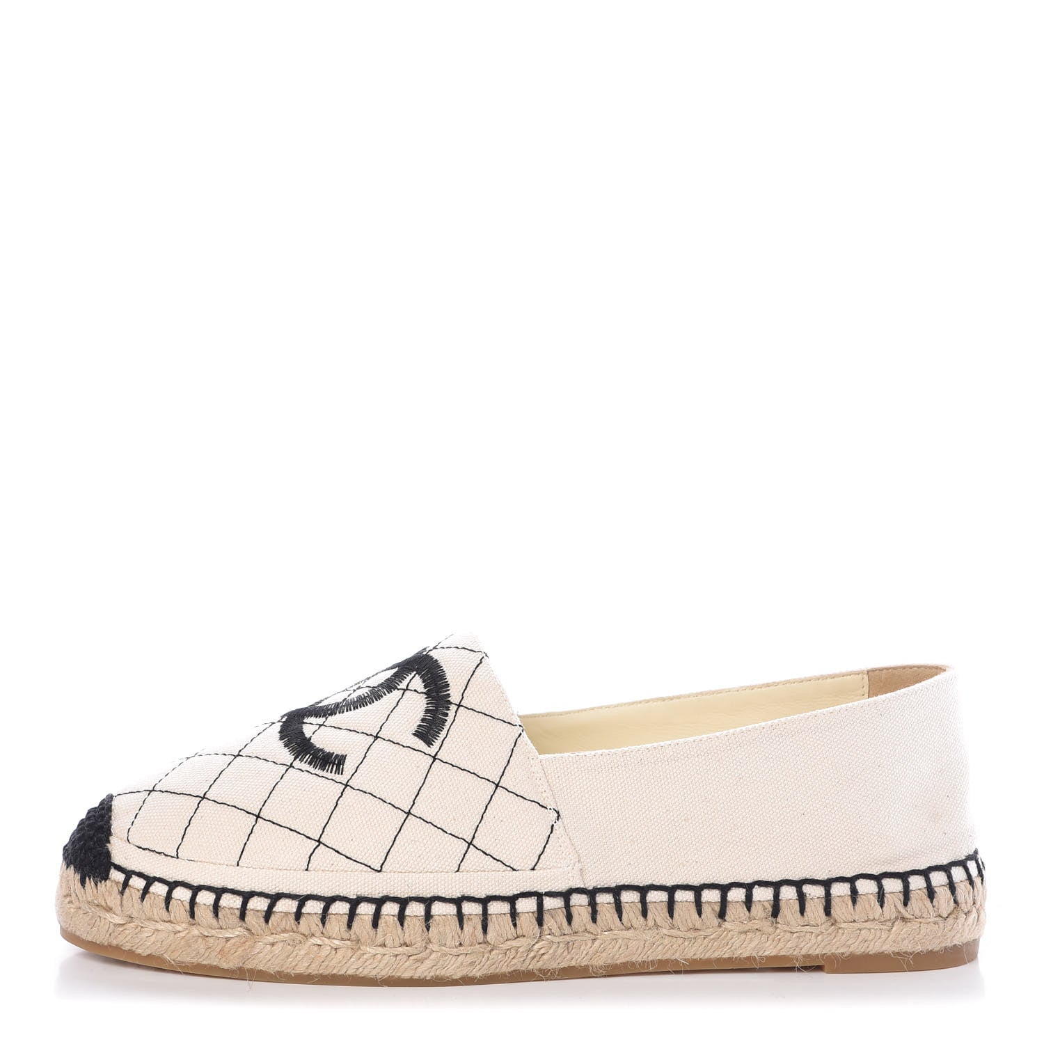 Chanel Fabric Biarritz CC Espadrilles 38 Beige Black 1 of 9
