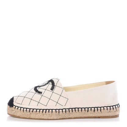 Chanel Fabric Biarritz CC Espadrilles 38 Beige Black 1 of 9