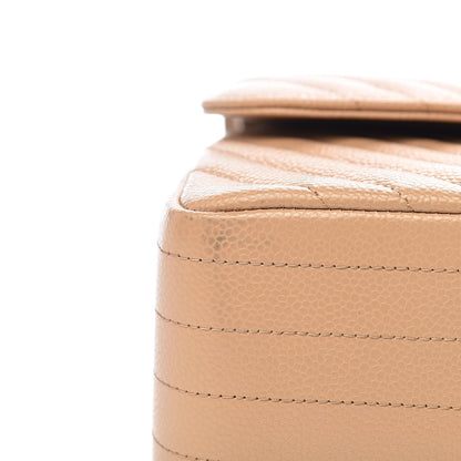 Chanel Caviar Chevron Quilted Jumbo Double Flap Beige 10 of 12