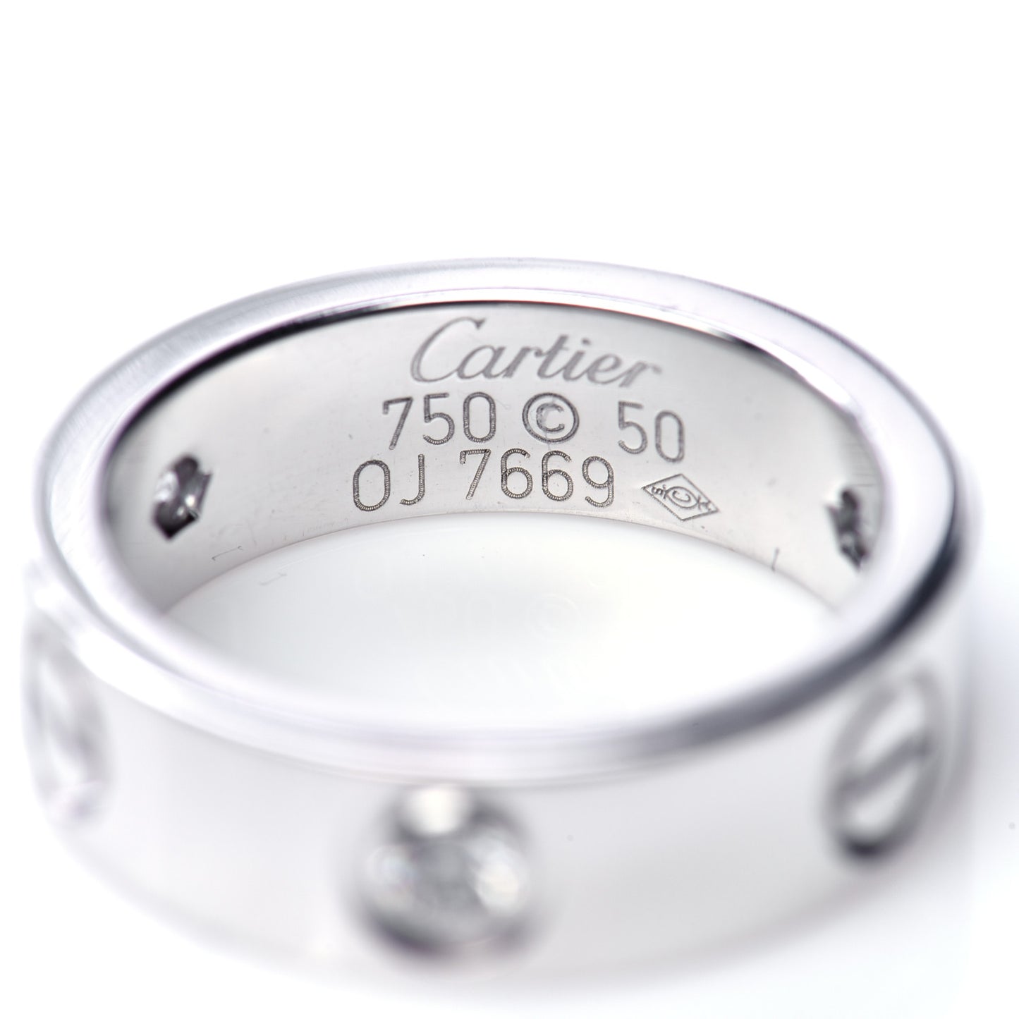 18K White Gold 3 Diamond 5.5mm LOVE Ring 50 5.25
