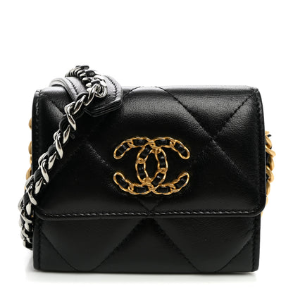 Chanel Lambskin Quilted Chanel 19 Flap Coin Purse With Chain Black 1 of 10