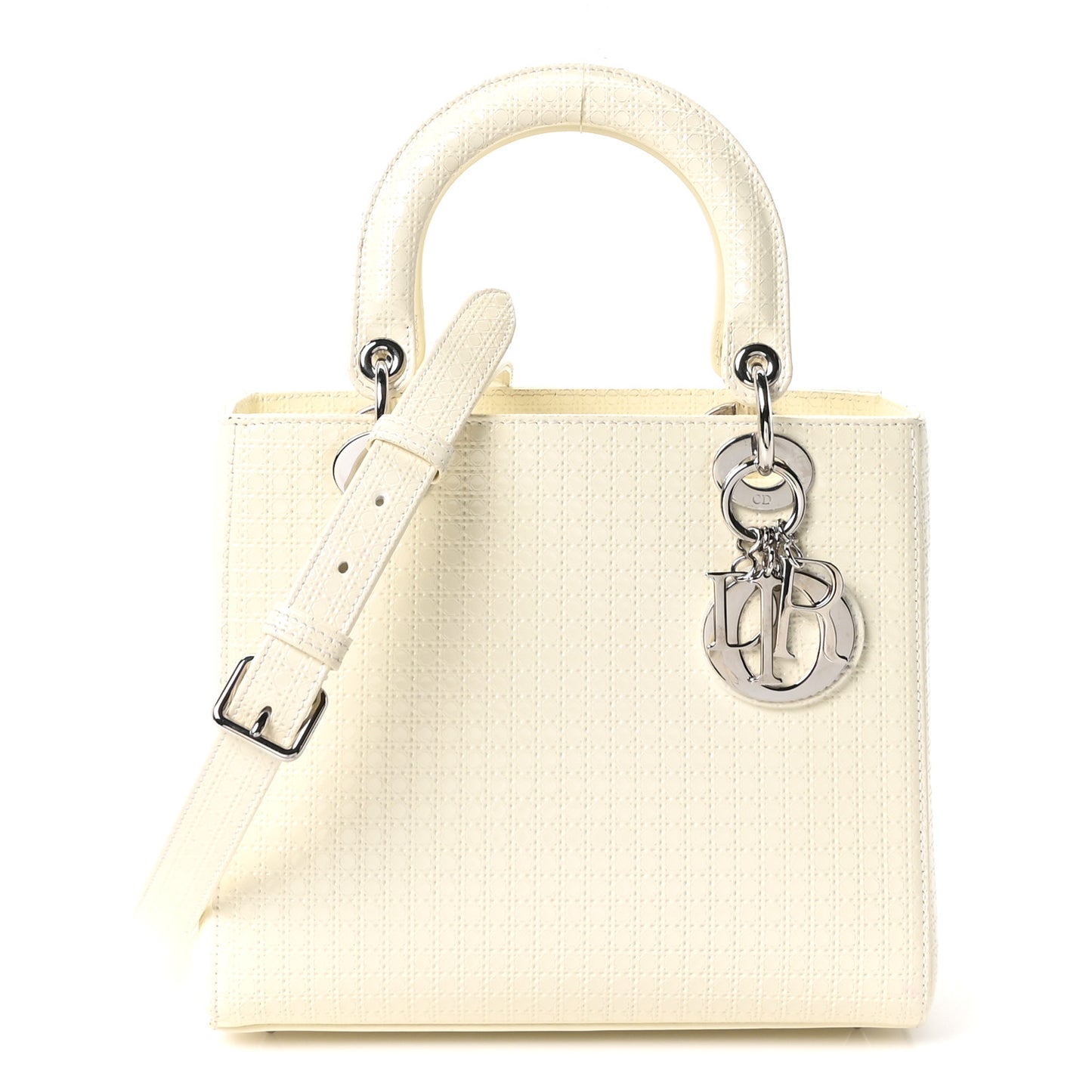 Patent Micro-Cannage Medium Lady Dior White