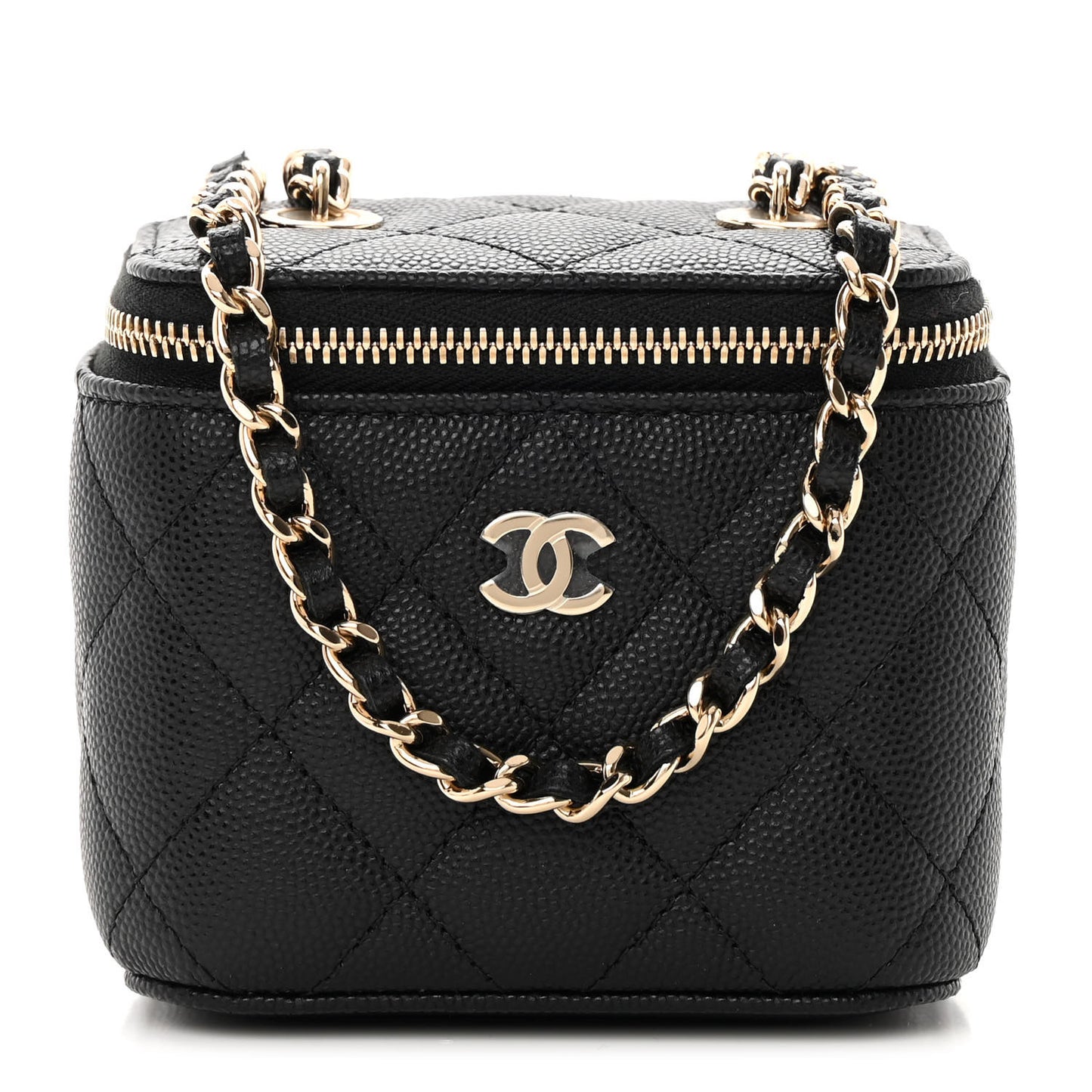 Caviar Quilted Mini Vanity Case With Chain Black