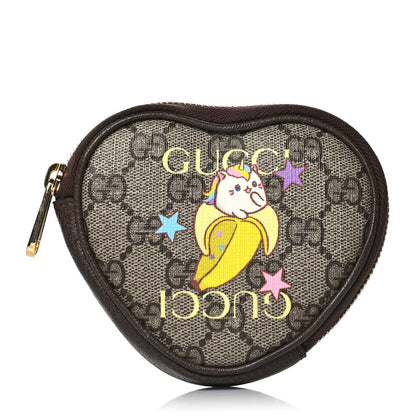 Gucci X BNF GG Supreme Monogram Textured Dollar Calfskin Bananya Print Heart Coin Purse Beige Ebony Multicolor New Acero 1 of 8