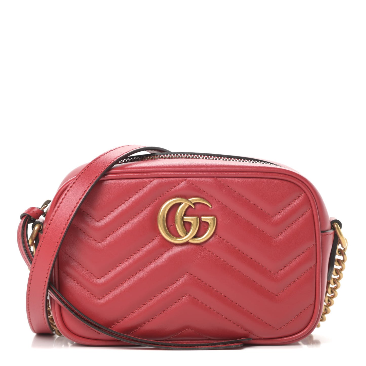 Calfskin Matelasse Mini GG Marmont Chain Shoulder Bag Hibiscus Red