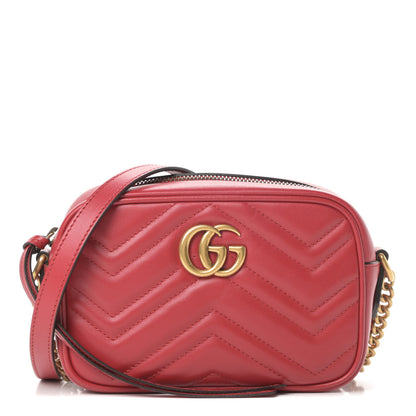 Gucci Calfskin Matelasse Mini GG Marmont Chain Shoulder Bag Hibiscus Red 1 of 10