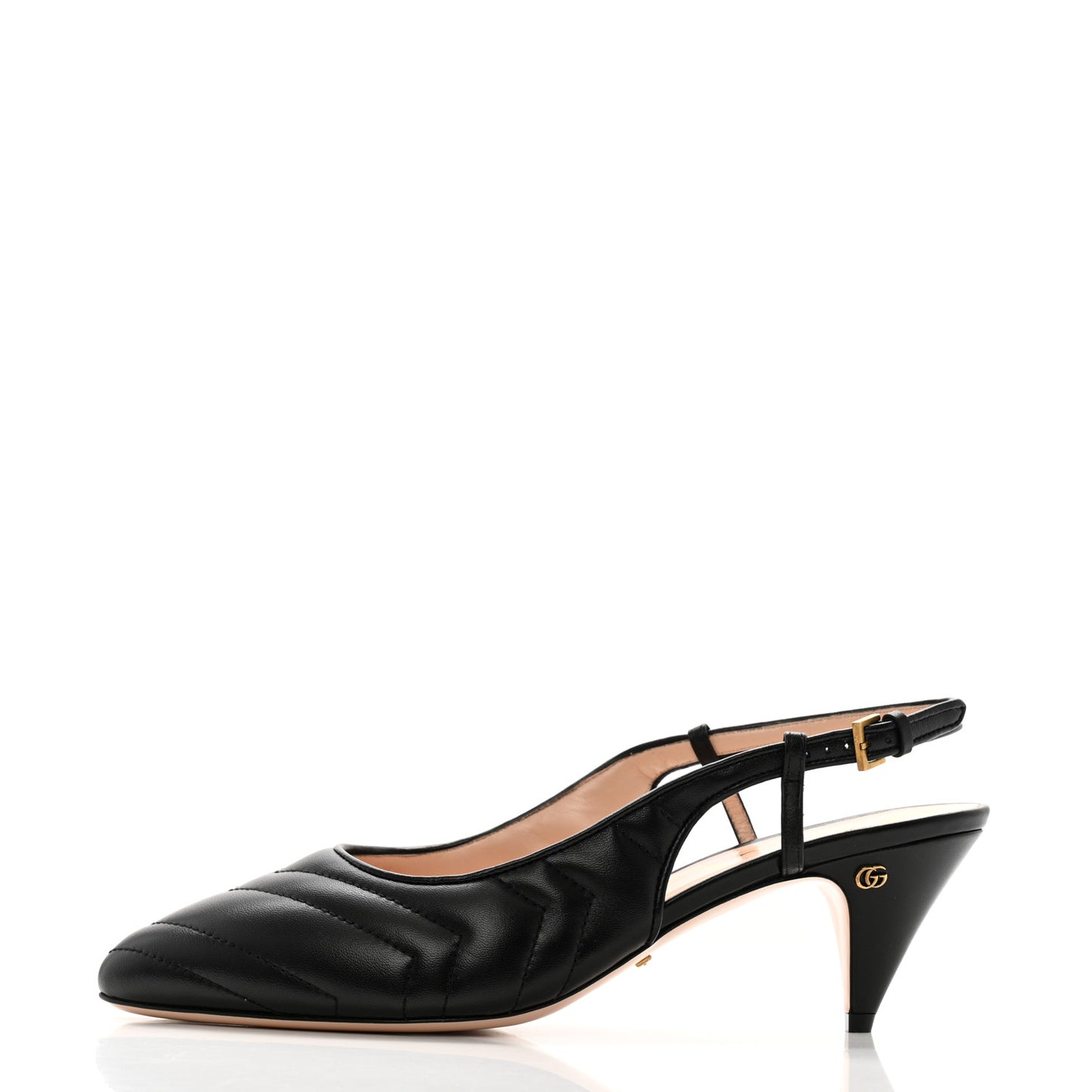 Nappa Charlotte Chevron Matelasse Double G 75mm Slingback Pumps 40 Black