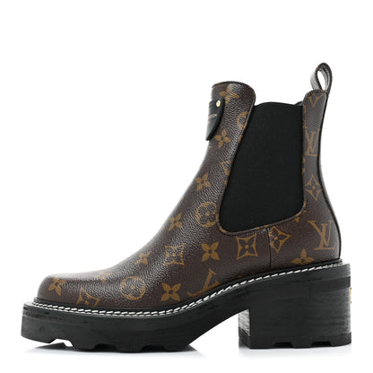 Louis Vuitton Patent Monogram LV Beaubourg Ankle Boots 37.5 Black 1 of 13
