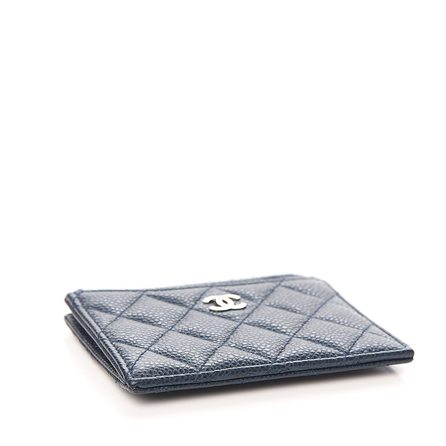 Metallic Caviar Quilted CC Zip Card Holder Dark Blue