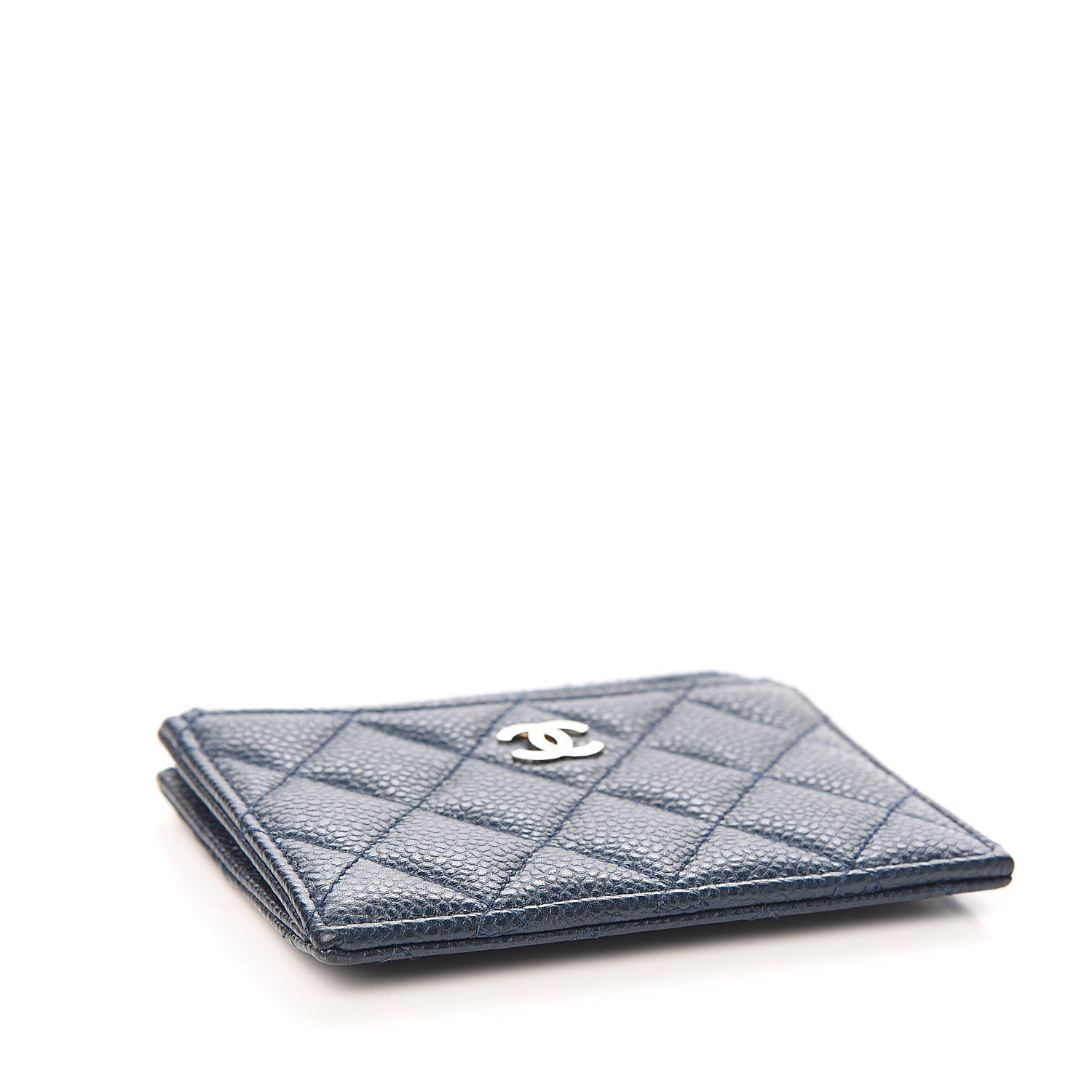 Chanel Metallic Caviar Quilted CC Zip Card Holder Dark Blue 3 of 6