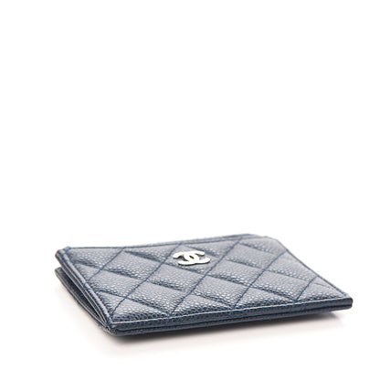 Chanel Metallic Caviar Quilted CC Zip Card Holder Dark Blue 3 of 6