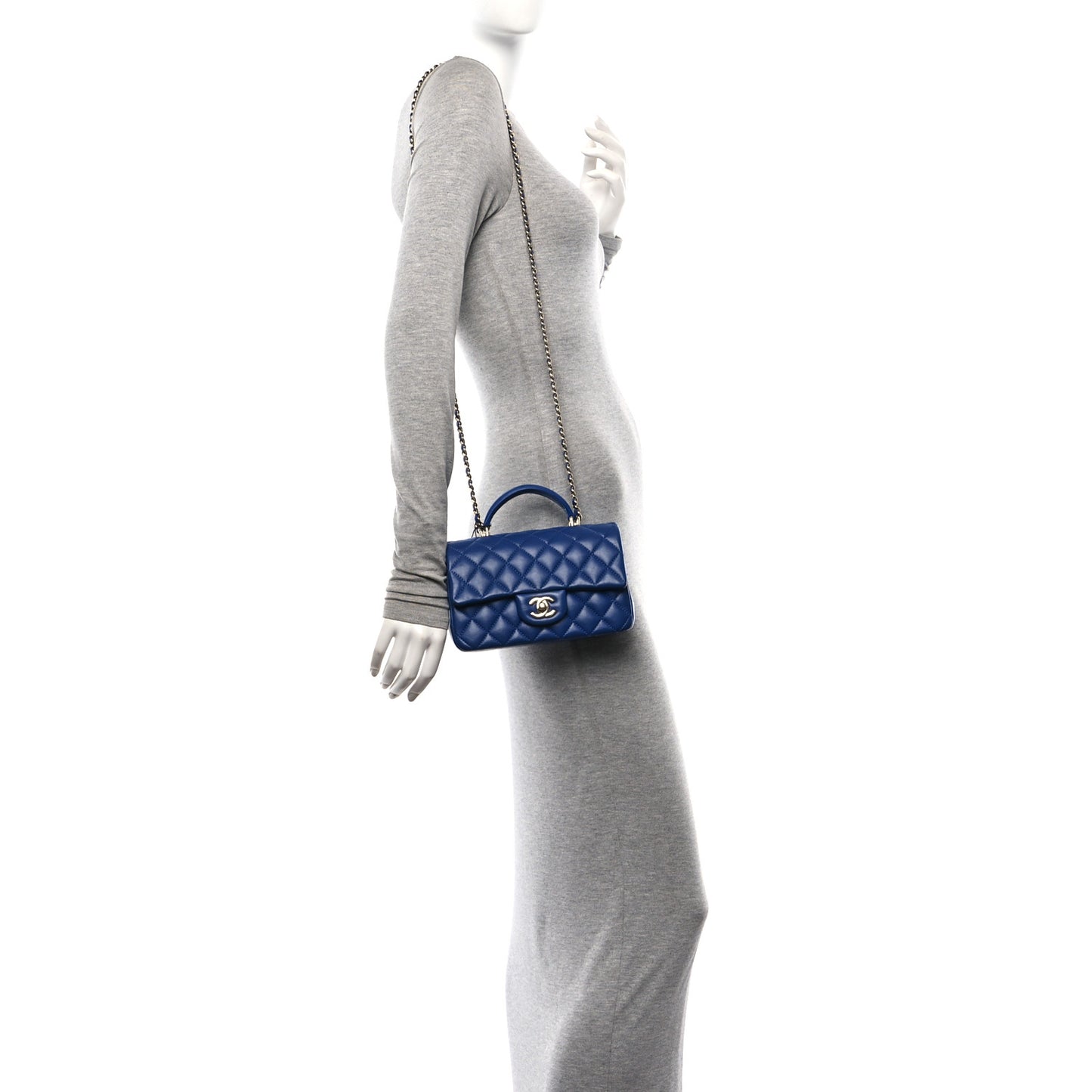Lambskin Quilted Mini Top Handle Rectangular Flap Blue