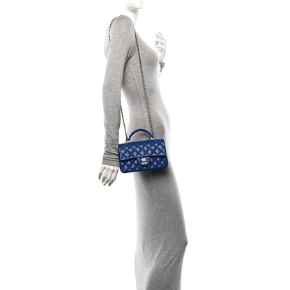 Chanel Lambskin Quilted Mini Top Handle Rectangular Flap Blue 2 of 11
