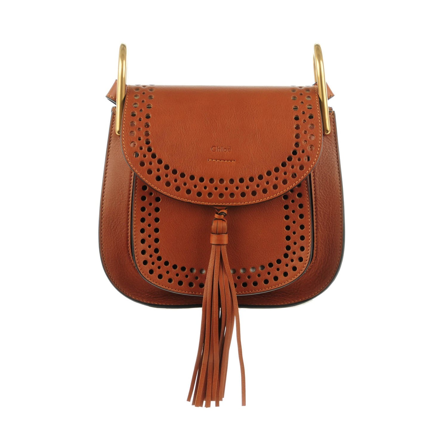 Calfskin Perforated Small Hudson Shoulder Bag Caramel