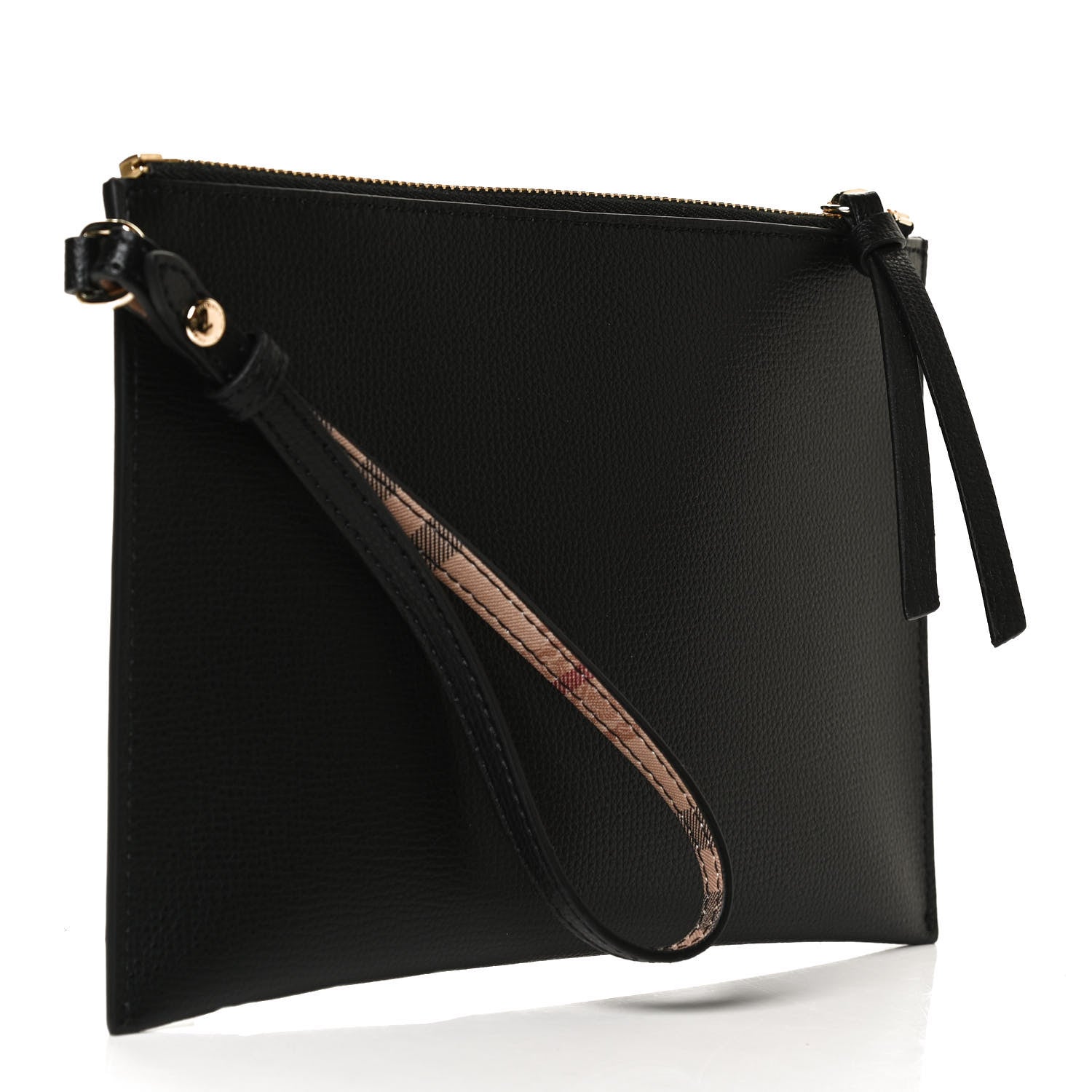 Burberry Grainy Calfskin Haymarket Check Zip Pouch Black 3 of 11