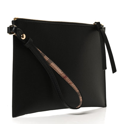 Burberry Grainy Calfskin Haymarket Check Zip Pouch Black 3 of 11