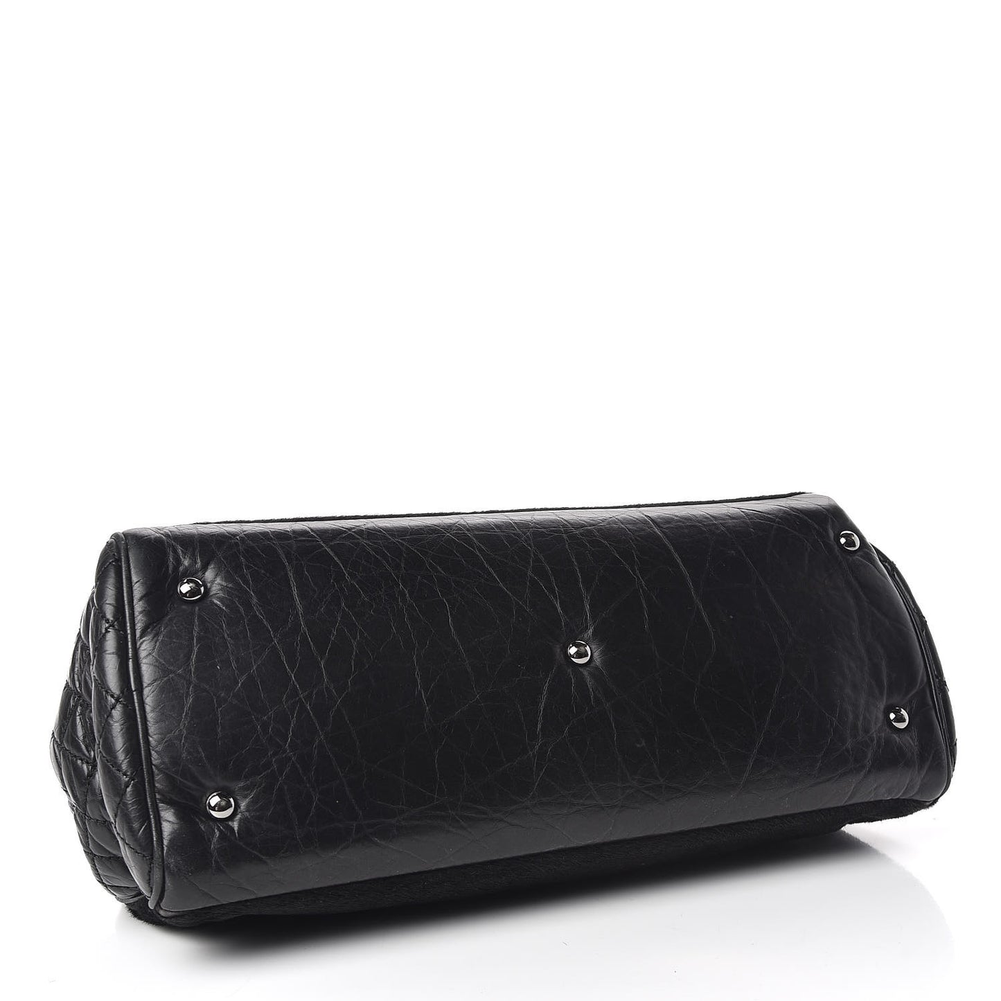 Aged Calfskin Pony Hair Quilted Miss Pony Bowler Black