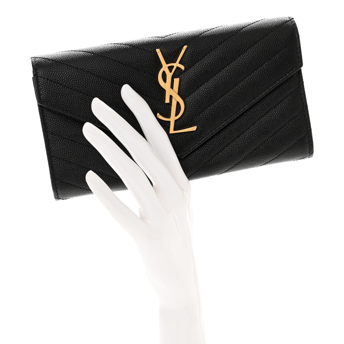 Grain De Poudre Matelasse Chevron Monogram Flap Wallet Black