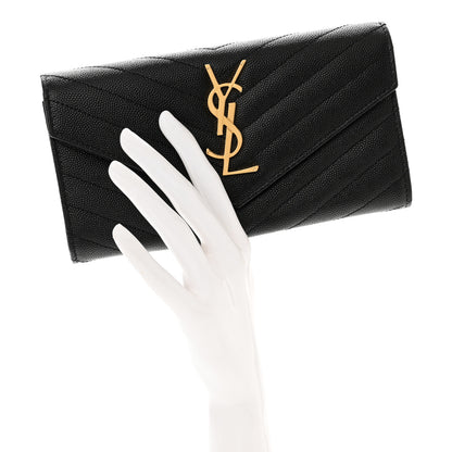 Saint Laurent Grain De Poudre Matelasse Chevron Monogram Flap Wallet Black 2 of 6