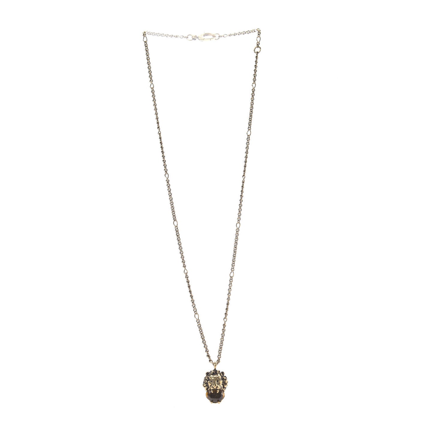 Metal Brass Swarovski Lion Head Necklace Gold Yellow
