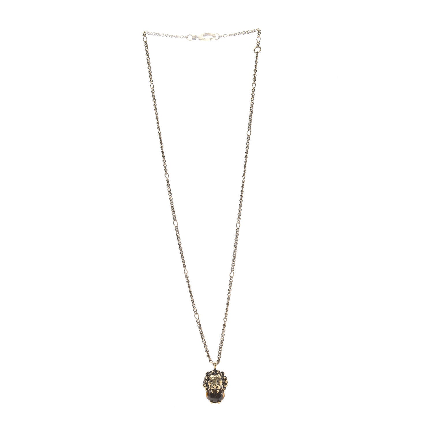 Gucci Metal Brass Swarovski Lion Head Necklace Gold Yellow 3 of 5