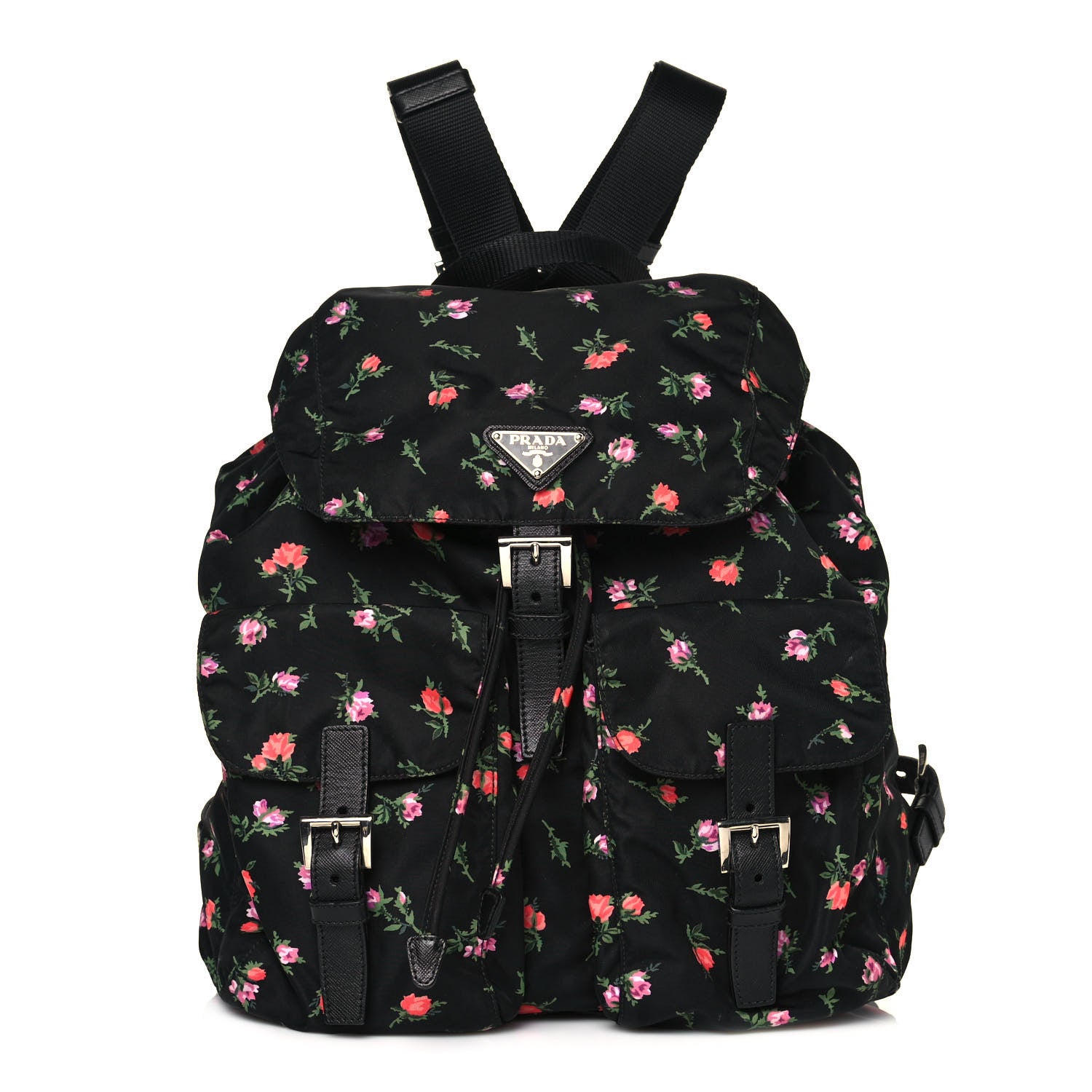 Prada Tessuto Nylon Saffiano Stampata Backpack Black Dis Rose 1 of 11