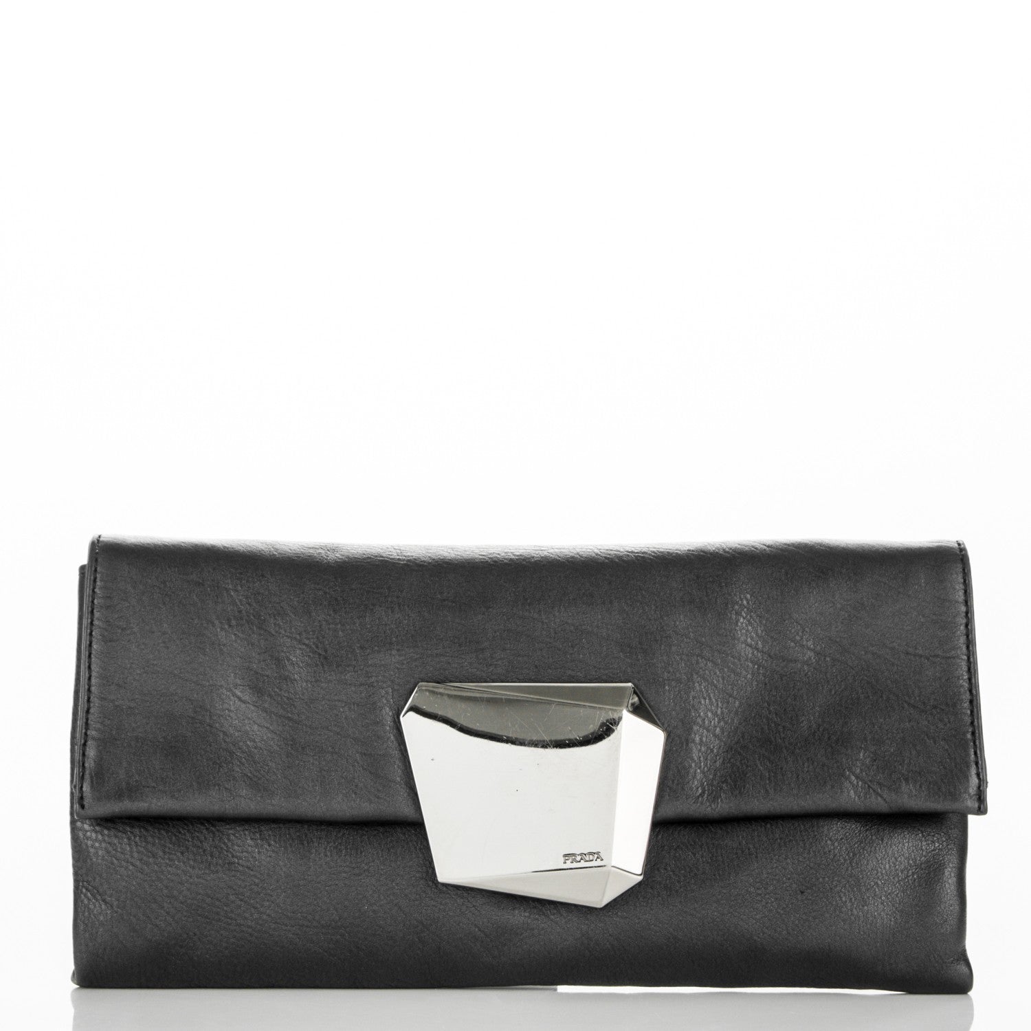 Prada Metallic Soft Calf Fold Over Clutch Nero Black 1 of 6