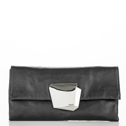 Prada Metallic Soft Calf Fold Over Clutch Nero Black 1 of 6