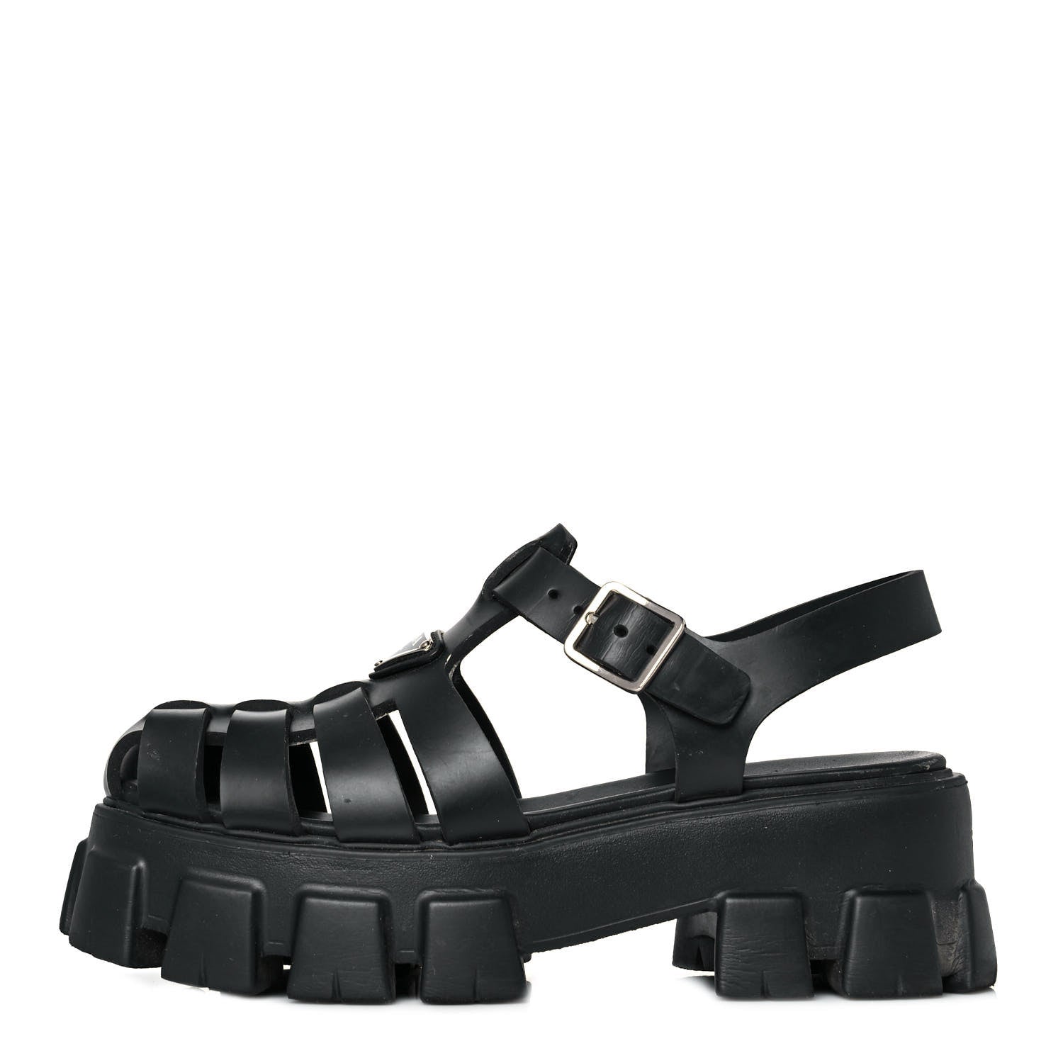 Prada Foam Rubber Triangle Logo Monolith 55mm Cage Sandals 38 Black 1 of 8